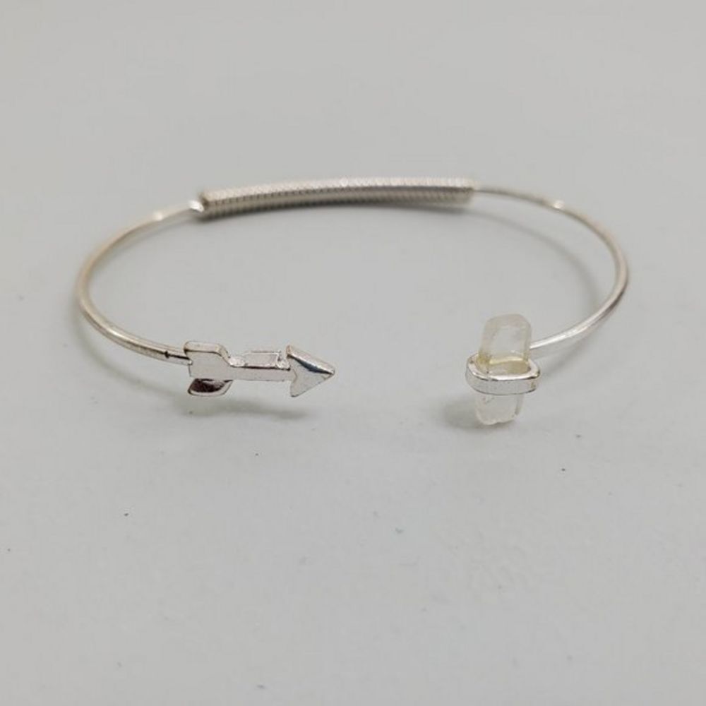 Arrow Cuff Bracelet‎ Silver Tone Boho Crystal Clear
